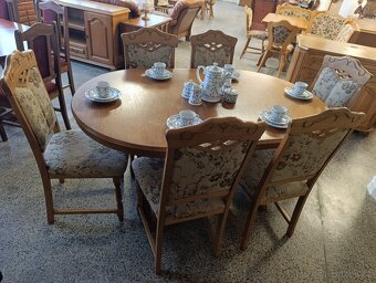 Rustikální jídelní set, rozkládací stůl, 6 židlí, masív - 4