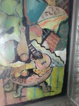 Zátiší s kytarou, kubismus, olej/plátno,rámováno. - 4