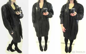 Vintage dlouhá černá kožená dámská bunda / kabát - 4