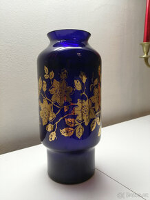 Váza z modrého skla se zlatým dekorem - 4