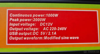 TOP NOVÝ Měnič napětí 12V/230V 1000W, špičkový výkon 2000W - 4