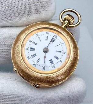 14K ZLATÉ KAPESNÍ HODINKY REMONTOIR S FLORÁLNÍM MOTIVEM - 4