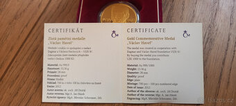 Zlatá pamětní medaile Václav Havel 2012 1/2oz 999,9 Au proof - 4