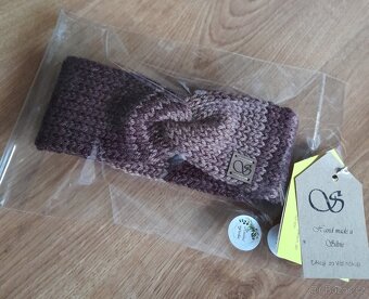 Pletená čelenka hnědá akryl, vel. 52-56 - 4