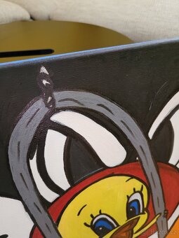 Ručně malovaný obraz na plátně Tweety a Sylvestr - 4