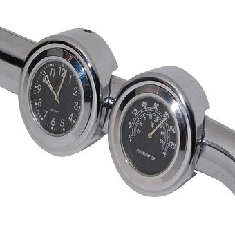 Chromované moto hodinky a teploměr na řídítka. - 4