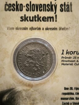 KARTIČKA S MINCÍ 1 KORUNA ČESKOSLOVENSKÁ 1937 - 4