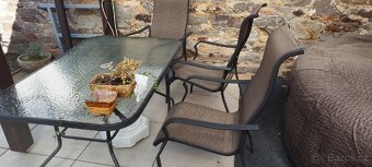 Zahradní sestava sezení, stůl, 4x židle, stojan na slunečník - 4