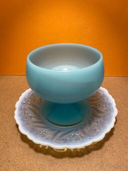 Modrobílá Opalová Skleněná Miska A Talíř - 4