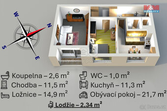 Pronájem bytu 2+1, 63 m², Kolín, ul. Čechovy sady - 4