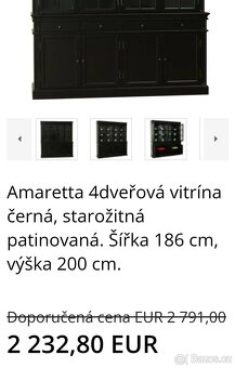 Amaretta 4dveřová vitrína černá, starožitná patinovaná - 4