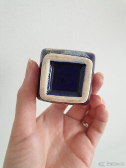 Modrá porcelánová japonská váza vázička dekorace - 4
