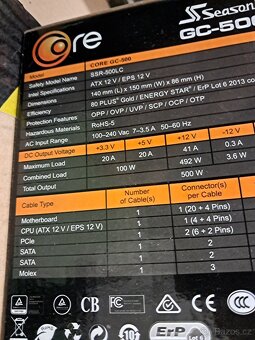 Prodám zdroj Seasonic CORE-GC-500 - 4