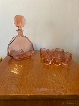 Likérová sada 6x sklenička a karafa MOSER růžové sklo - 4