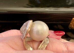 Luxusní a jedinečný prsten stříbro & velká perla Mexico - 4