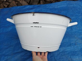 Smaltovaný bílý vandlík, průměr 45 cm - 4