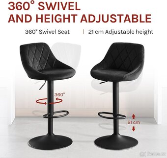 Nové párové barové židle, černý samet - 4