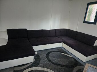 Prodej sedací rozkládací soupravy koženka a látka - 4