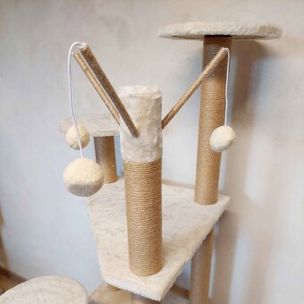 Béžové 146cm vysoký kočičí strom - škrabadlo - nové - 4