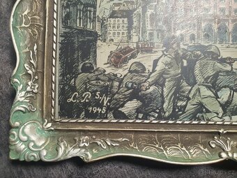 RARITA  - dobový obraz Osvobození boj barikáda 1945 - 4