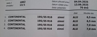 ALU kola, Continental zimní 195/55 R16 - 4