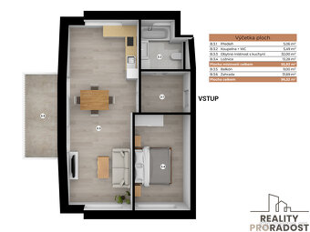 Prodej apartmánu 2+kk, 55,8 m² , Horní Planá, Lipno - 4
