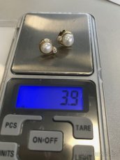 Zlaté náušnice 14kt s perlou a zirkonem - 3,9g - 4