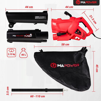 Elektrický vysavač s drtičem a fukar listí 3000W - záruka - 4