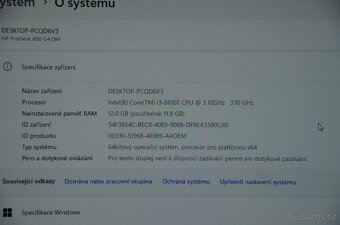 HP Prodesk 600 G4 Mini PC i3/12GB/SSD 256GB/záruka - 4