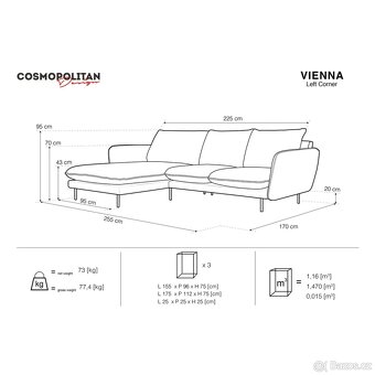 Sedací souprava Cosmopolitan design Vienna levý roh modrá - 4