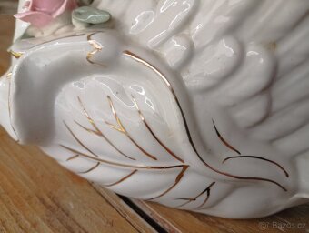 VELKÁ RUČNĚ VYROBENÁ ZLACENÁ PORCELÁNOVÁ LABUŤ-MÍSA FRANCE - 4