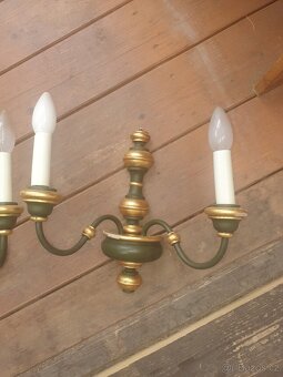 Retro ramenny lustr, plus dvě nástěnné lampy a jeden sklene. - 4