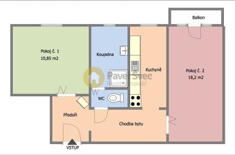 Pronájem pěkného 2+1 s balkonem, 52 m2 ul. Dr. Jiřího Fifky, - 4
