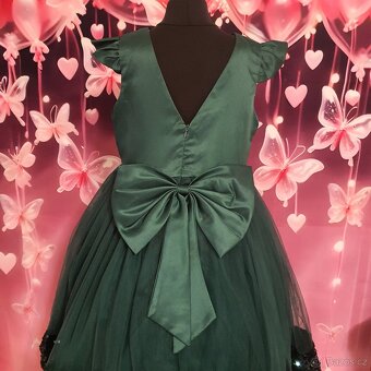 Dětské smaragdové společenské šaty s flitry - 4