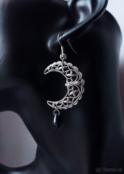 Postříbřené tepané náušnice - Černý měsíc / Black Moon - 4