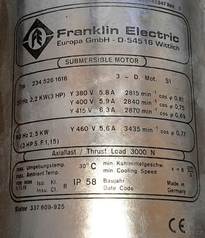 Prodám ponorné nerezové čerpadlo Calpeda Franklin 4 SD 10/12 - 4