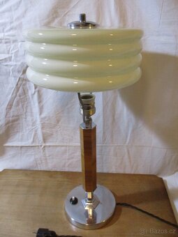 Stolní lampa art deko, funkční, chrom a dřevěný šestihran - 4