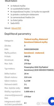 Benzinová tlaková myčka s čerpadlem 210cc 270bar - 4