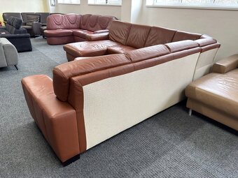 Sedací souprava tvaru U + taburet - kůže - zánovní - 4