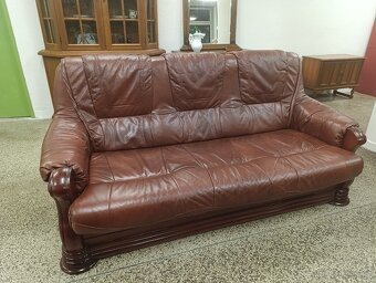 Rozkládací kožená sedací souprava, nábytek z masívu - 4