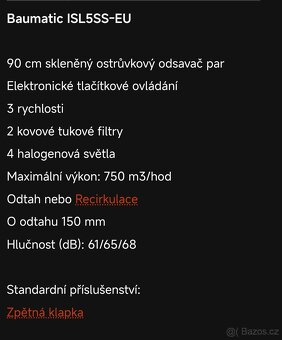Ostruvkovy Odsavač par Baumatic ISL5SS-EU - 4
