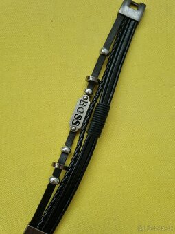 Hugo boss pánský kožený náramek značkový černý kovaný - 4
