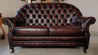 Chesterfield, kožená sedací souprava 2+1+1. - 4