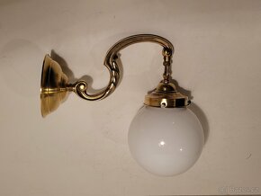 secesní mosazná lampa, lampička, bílý širm až 2 ks - 4
