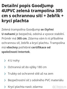 Modrá trampolína 305cm +schůdky +plachta - 4