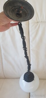 Starožitný lustr art deco bílá koule černá barva - 4