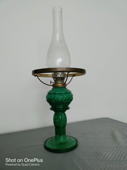 Starožitná malachitová velká petrolejová lampa - 4