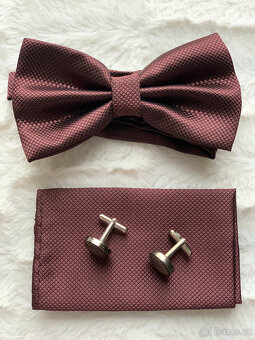 Pánský set motýlek+kapesníček, červený odstín - 4