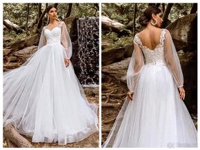 L-XL NOVÉ svatební šaty LORI s rukávy - 4