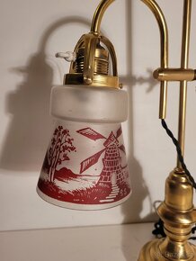 mosazná stylová lampa, lampička, malované stínidlo - 4